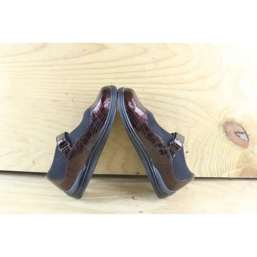 Drew Womens Shoes Sz 8W Mary Jane Leather Brown Croc Print One Strap Comfort